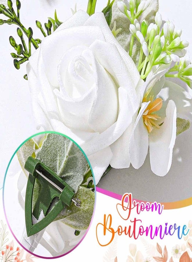 Latious Wedding Rose Boutonniere Groommans Flower Buttonholes Prom Suit Decoration for Men (White) - Image 5