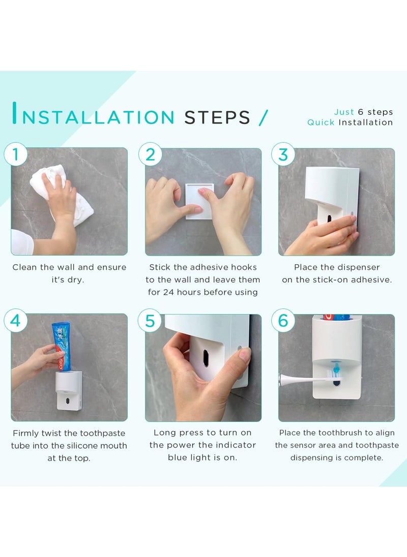 KASTWAVE - Automatic Toothpaste Dispenser Wall Mounted, Electric Toothpaste Squeezer with Sensor, 4 Levels Adjustable, Battery Powered, Detachable, USB Rechargeable Toothpaste Dispenser for Kids Adults - Image 1