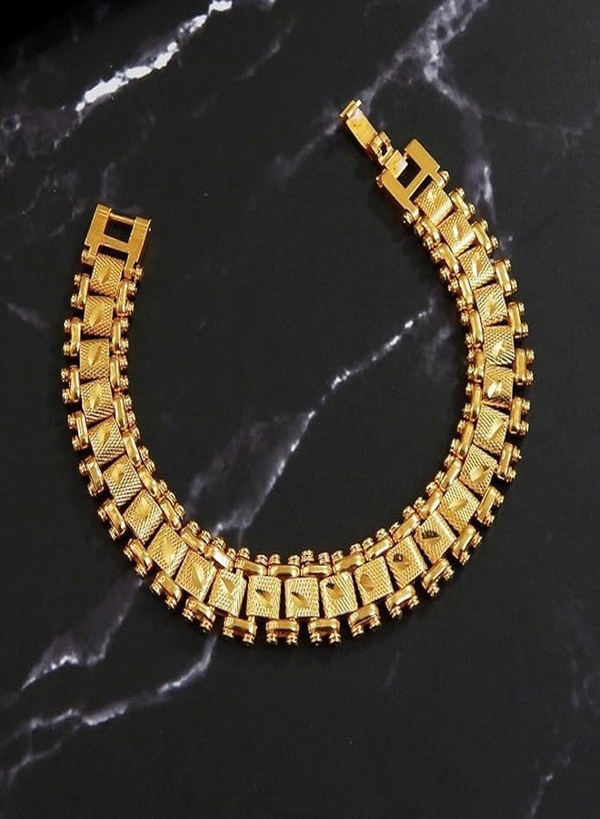 DENICRAAS Men's Gold-Plated Bracelet, Textured Link Design, Classic Chain Style bracelet - Image 5