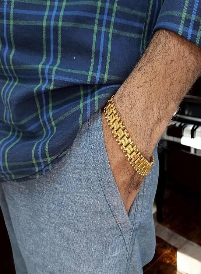 DENICRAAS Men's Gold-Plated Bracelet, Textured Link Design, Classic Chain Style bracelet - Image 4