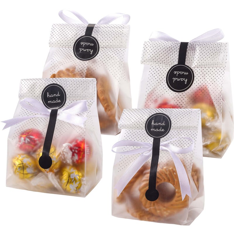 YunKo Cookie Bags for Gift Giving Clear Cellophane Treat Bags for Favors Mini Loaf, Bundt Cake, Hot Cocoa Bomb Packaging With Stickers(100PACK, Black Dot) - Image 1