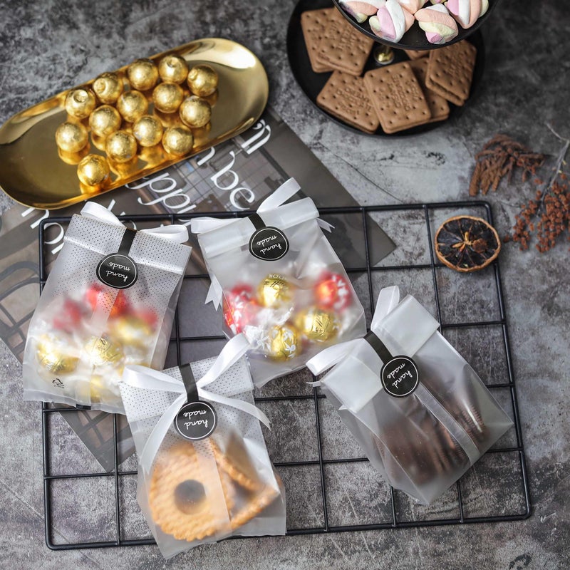 YunKo Cookie Bags for Gift Giving Clear Cellophane Treat Bags for Favors Mini Loaf, Bundt Cake, Hot Cocoa Bomb Packaging With Stickers(100PACK, Black Dot) - Image 5