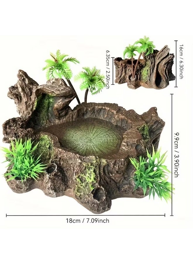 sharjah pigeon Reptile Water Bowls – Resin Water & Food Dish with Platform & Artificial Plant for Bearded Dragons, Lizards, Geckos, Frogs & Snakes - Image 2