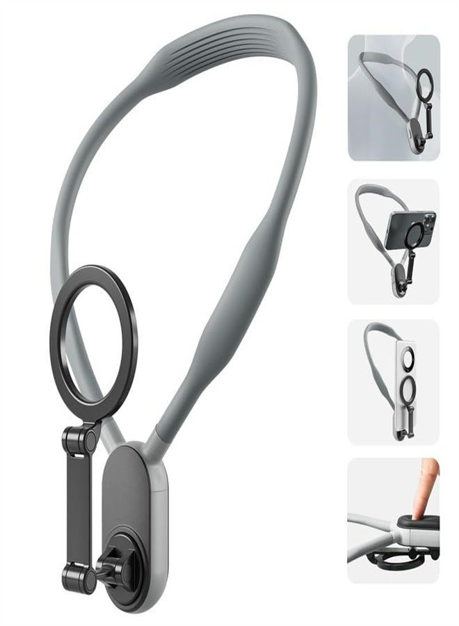 سابويل سوبويل حامل مغناطيسي للهواتف للعنق، حامل هاتف للعنق POV/Vlog لتسجيل الفيديو بدون استخدام اليدين، حامل هاتف للعنق والصدر للآيفون 15 14 13 12 وسلسلة الأندرويد (رمادي) - Image 1