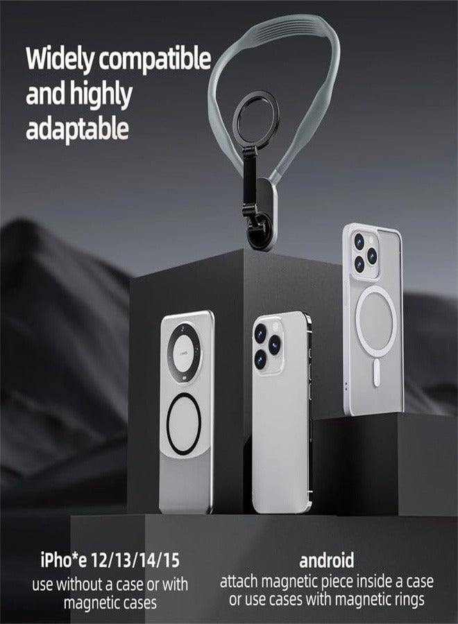 سابويل سوبويل حامل مغناطيسي للهواتف للعنق، حامل هاتف للعنق POV/Vlog لتسجيل الفيديو بدون استخدام اليدين، حامل هاتف للعنق والصدر للآيفون 15 14 13 12 وسلسلة الأندرويد (رمادي) - Image 2