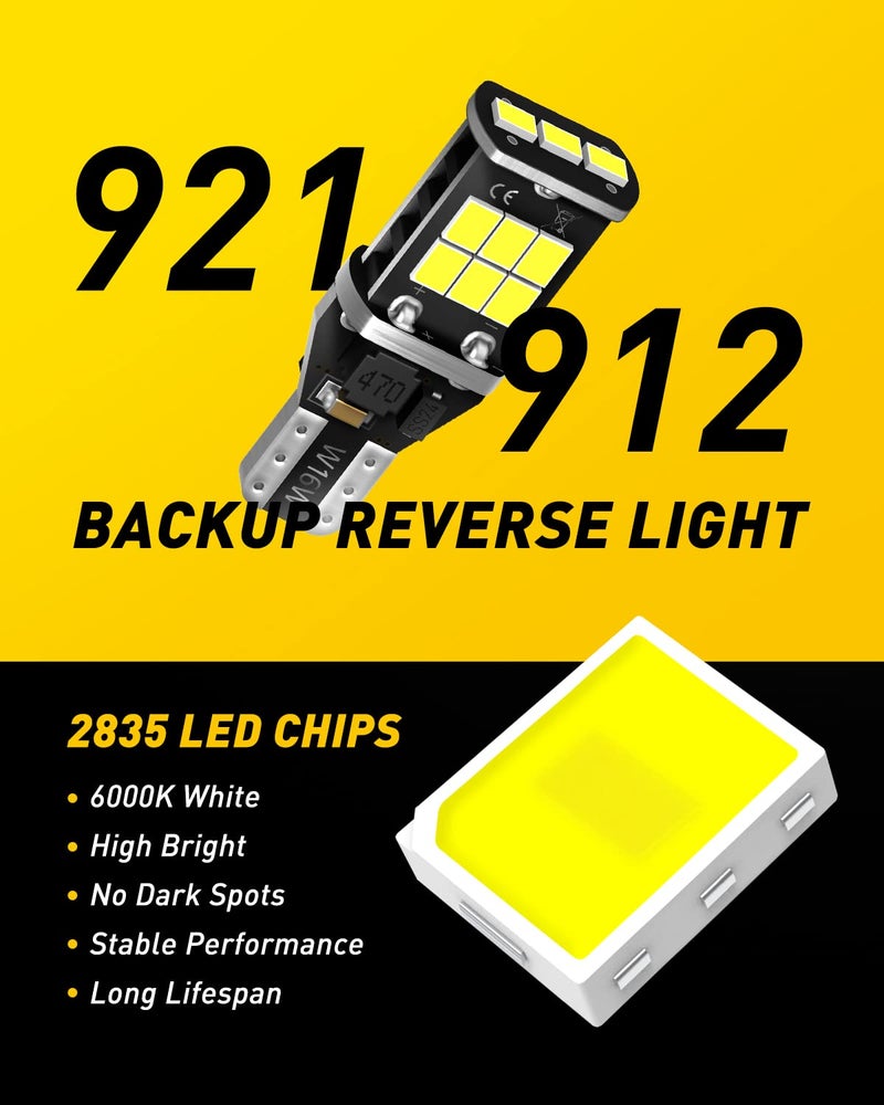 AUXITO لمبة AUXITO 912 921 LED للضوء الاحتياطي وأضواء الرجوع عالية القوة 2835 15-SMD خالية من الأخطاء T15 906 922 W16W، 6000K ضوء أبيض للقيادة النهارية (محدثة، عبوة من 2) - Image 2