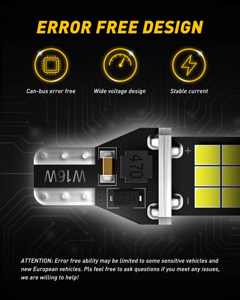 AUXITO لمبة AUXITO 912 921 LED للضوء الاحتياطي وأضواء الرجوع عالية القوة 2835 15-SMD خالية من الأخطاء T15 906 922 W16W، 6000K ضوء أبيض للقيادة النهارية (محدثة، عبوة من 2) - Image 5