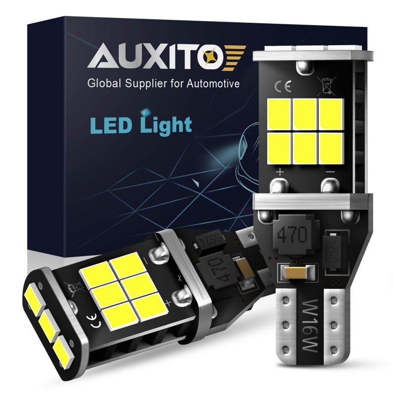 AUXITO لمبة AUXITO 912 921 LED للضوء الاحتياطي وأضواء الرجوع عالية القوة 2835 15-SMD خالية من الأخطاء T15 906 922 W16W، 6000K ضوء أبيض للقيادة النهارية (محدثة، عبوة من 2) - Image 1