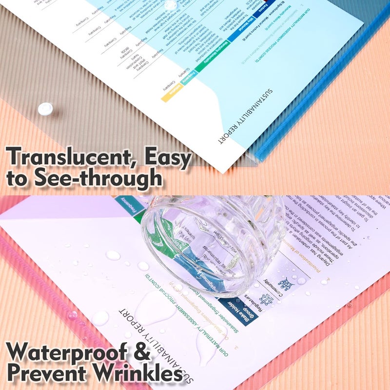 LEOBRO 24 PCS Plastic File Folders, A4 Letter Size Clear Envelopes with Snap Closure, Colored, 32.4 cm x 23.4 cm (12.7 inches x 9.1 inches), Blue, Green, Purple, Red, Yellow - Image 4