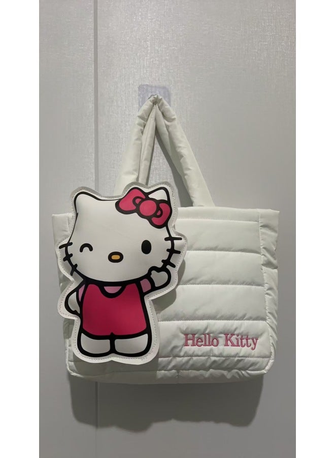 Cartoon Sanrio Down Cloth Handbag Cute Kuromi Tote Bag Meruti Shoulder Bag For Women-Color:Three-dimensional Kt Cat (order In Multiples Of 5)-Height:36*28cm (minimum Order Of 5 Pieces Per Style) - Image 1