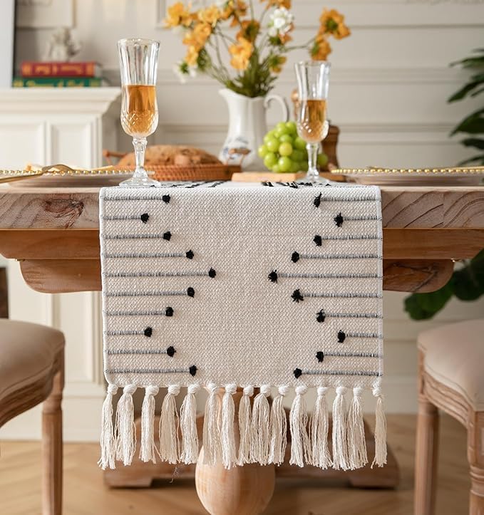 STONEMUNK Cotton Table Runner 13'' x 72'' Eco-Friendly Hand-Made Cotton Runner for Parties, Dining Table, Wedding, Boho Runner - (Black - Cut (Raj)) - Image 1