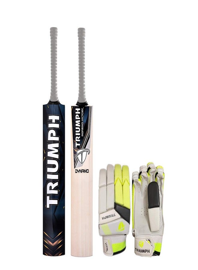 ترايامف مضرب كريكيت Triumph Dynamo المصنوع من خشب الصفصاف الإنجليزي للرجال وقفازات الضرب Triumph Vital لليد اليسرى - Image 1