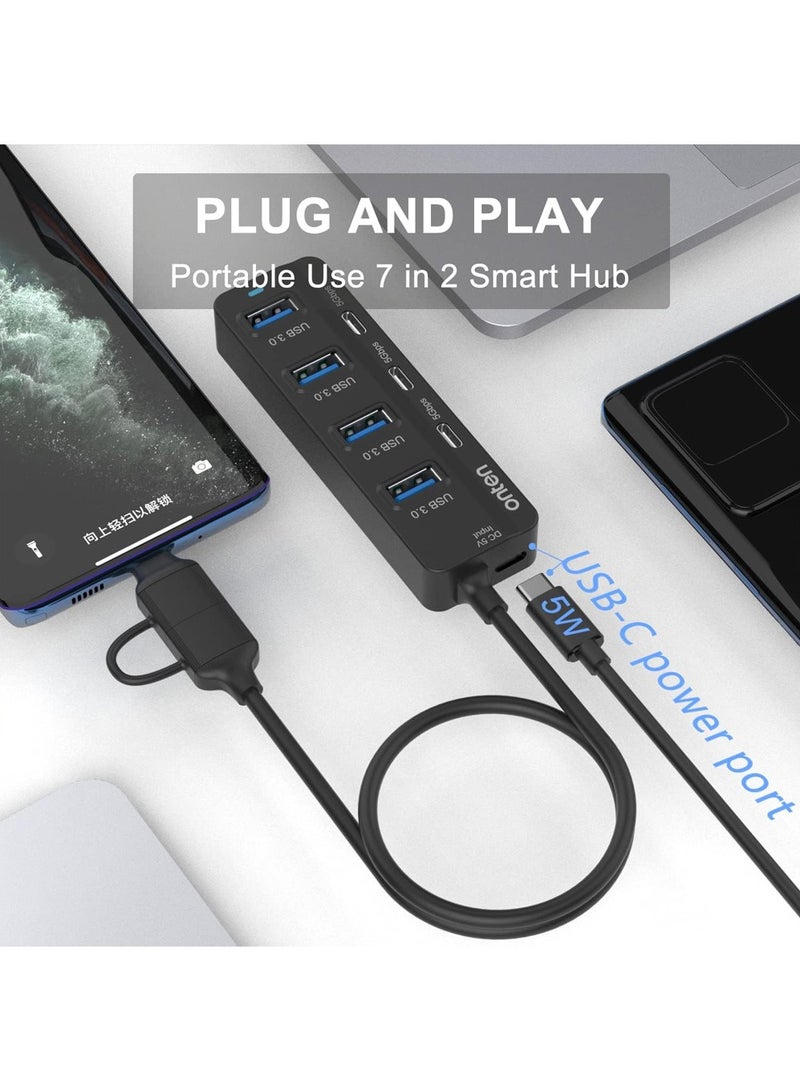onten USB C Hub,7 Ports USB3.0 to USB-C HUB with a USB C to USB 3.0 Adapter. 3.2ft Cable 4*USB3.0 Ports,3*USB C Ports forThunderbolt 3/4 MacBook Surface Pro and More USB/USB C Devices - Image 3
