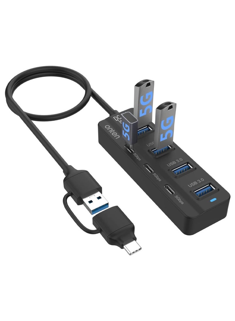 onten USB C Hub,7 Ports USB3.0 to USB-C HUB with a USB C to USB 3.0 Adapter. 3.2ft Cable 4*USB3.0 Ports,3*USB C Ports forThunderbolt 3/4 MacBook Surface Pro and More USB/USB C Devices - Image 1
