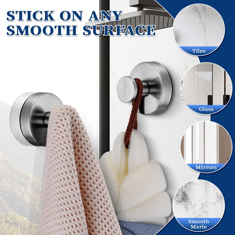 warlve Suction Cup Hooks No Drill Stainless Steel Shower Hooks Towel Hook Heavy Duty on Smooth and Non-Porous Surfaces in Bathrooms Kitchen Bedroom (2, Brushed Nickel) - Image 3