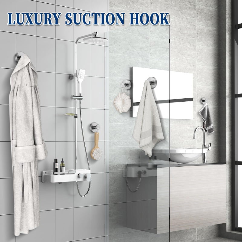 warlve Suction Cup Hooks No Drill Stainless Steel Shower Hooks Towel Hook Heavy Duty on Smooth and Non-Porous Surfaces in Bathrooms Kitchen Bedroom (2, Brushed Nickel) - Image 5