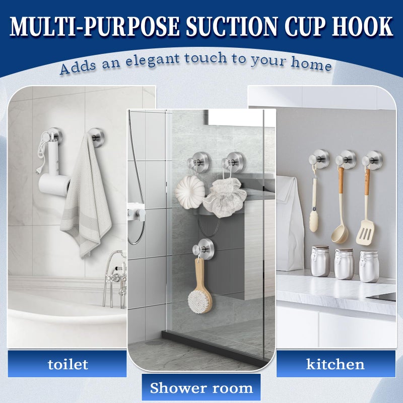 warlve Suction Cup Hooks No Drill Stainless Steel Shower Hooks Towel Hook Heavy Duty on Smooth and Non-Porous Surfaces in Bathrooms Kitchen Bedroom (2, Brushed Nickel) - Image 4