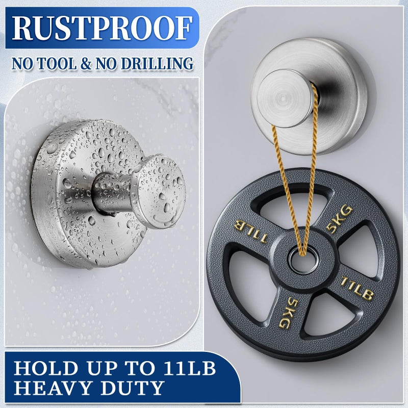 warlve Suction Cup Hooks No Drill Stainless Steel Shower Hooks Towel Hook Heavy Duty on Smooth and Non-Porous Surfaces in Bathrooms Kitchen Bedroom (2, Brushed Nickel) - Image 2