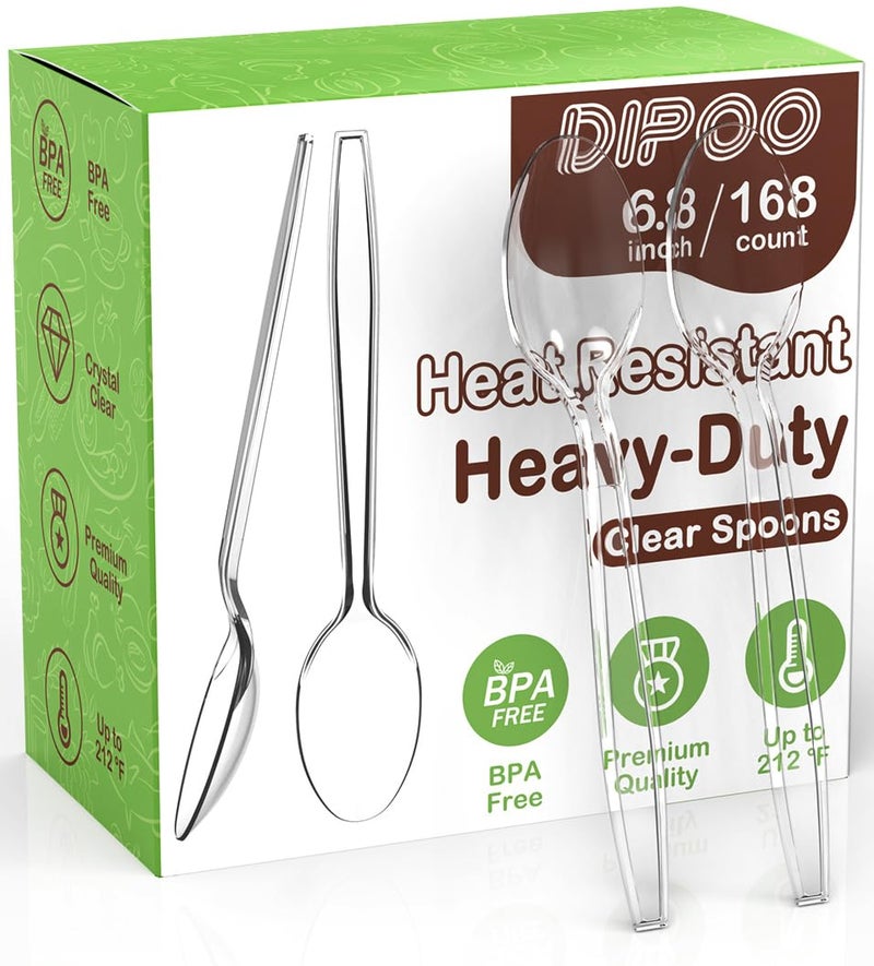 168pc 68 Clear Plastic Spoons Heavy Duty with Heat Resistant  BPA Free Solid and Durable Plastic Cutlery Premium Disposable Spoons for Party Supply