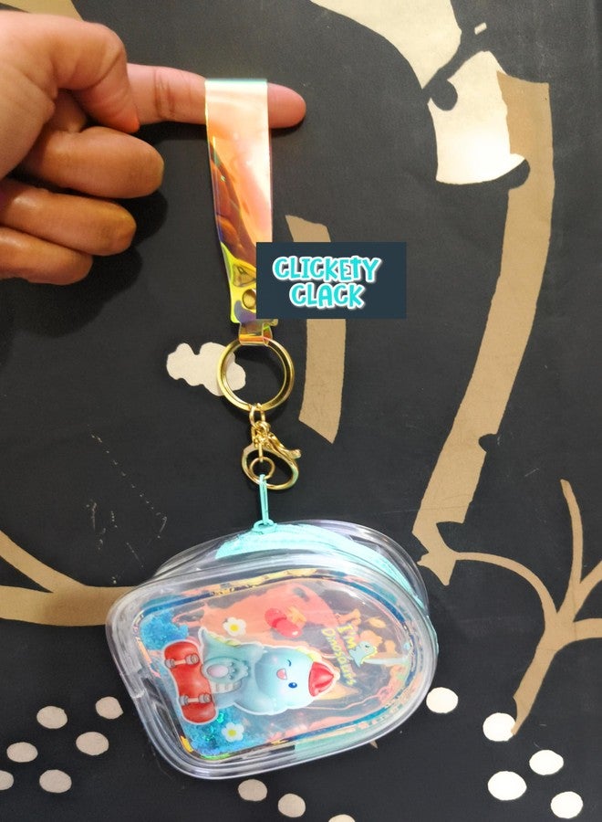 CLICKETY CLACK™ Attractive cute cartoon Water Glitter Liquid Holographic small purse with Keychain Strap/Gifting option for loved ones birthday theme parties return gift favour (Pack-1) (Dino) - Image 4