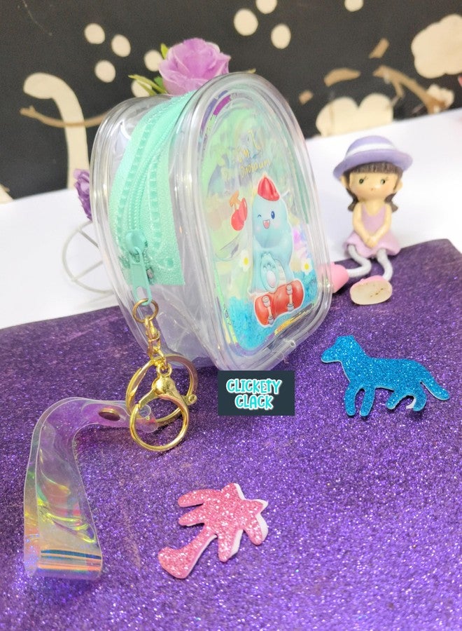 CLICKETY CLACK™ Attractive cute cartoon Water Glitter Liquid Holographic small purse with Keychain Strap/Gifting option for loved ones birthday theme parties return gift favour (Pack-1) (Dino) - Image 5