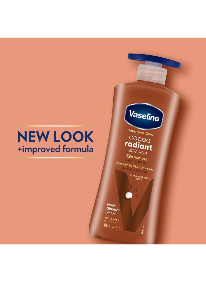 Vaseline Intensive Care Body Lotion for Dry to Very Dry Skin, Cocoa Radiant, Fast-Absorbing, 72hr Moisturising, 2 x 400ml - Image 2