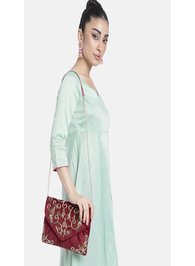 Peora Maroon Clutch Purses for Women Handmade Evening Handbags Bridal Clutch(C85M) - Image 4