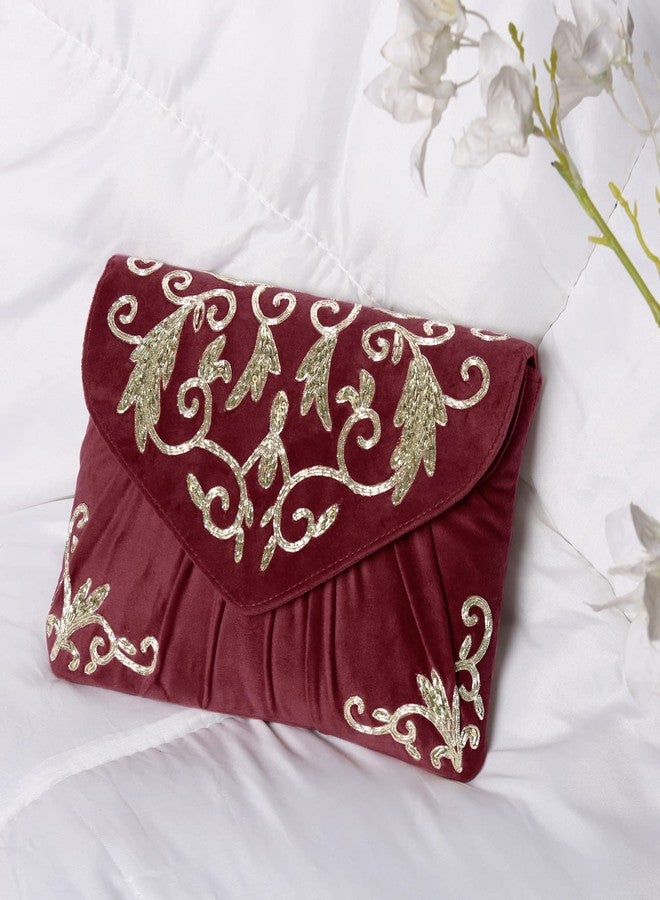 Peora Maroon Clutch Purses for Women Handmade Evening Handbags Bridal Clutch(C85M) - Image 5