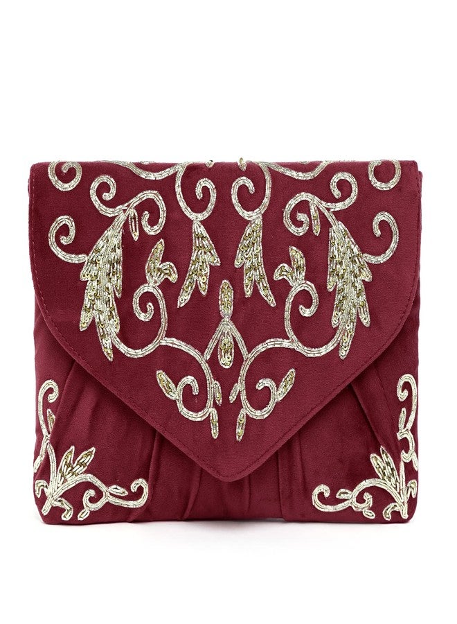 Peora Maroon Clutch Purses for Women Handmade Evening Handbags Bridal Clutch(C85M) - Image 1