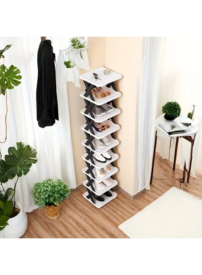 رف أحذية رأسي مكون من 9 طبقات، منظم تخزين أحذية قابل للطي وموفر للمساحة للمدخل والخزانة وغرفة النوم - خفيف الوزن، ومستقر، وصديق للبيئة، وتصميم قابل للتكديس بحرية للمساحات الصغيرة - Image 1