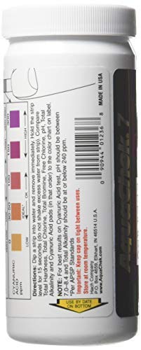 AquaChek شرائط اختبار AquaChek 7-طرق لحمام السباحة والسبا - شرائط اختبار بركة فضية لقياس pH، الكلور الكلي، الكلور الحر، البروم، القلوية، الصلابة الكلية، وحمض السيانوريك - مجموعة اختبار جودة المياه (100 شريط) - Image 5