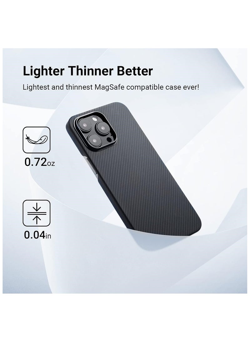 حافظة لهاتف iPhone 15 Pro Max مع MagSafe، غطاء حماية رفيع وخفيف الوزن بتصميم بسيط، مصنوع من ألياف الأراميد 600D، نسيج من ألياف الكربون، أسود/رمادي