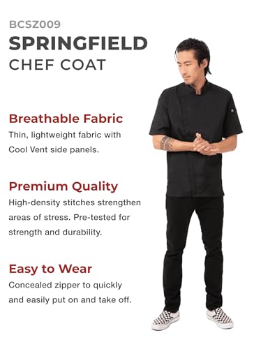 Chef Works Men's Springfield Chef Coat, Black, XX-Large - Image 3