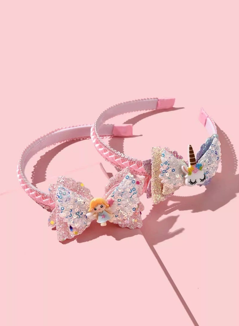 2pcs Toddler Girls Sequin Bow Decor Hair Hoop  - Image 1