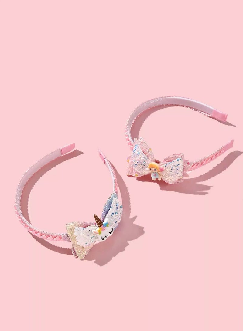 2pcs Toddler Girls Sequin Bow Decor Hair Hoop  - Image 2