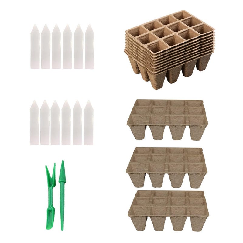 Biodegradable Square Peat Pots 12 Pack with Labels and Transplanter for Seedling Germination - Image 2