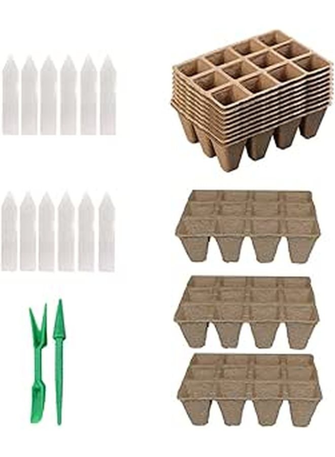Biodegradable Square Peat Pots 12 Pack with Labels and Transplanter for Seedling Germination - Image 1
