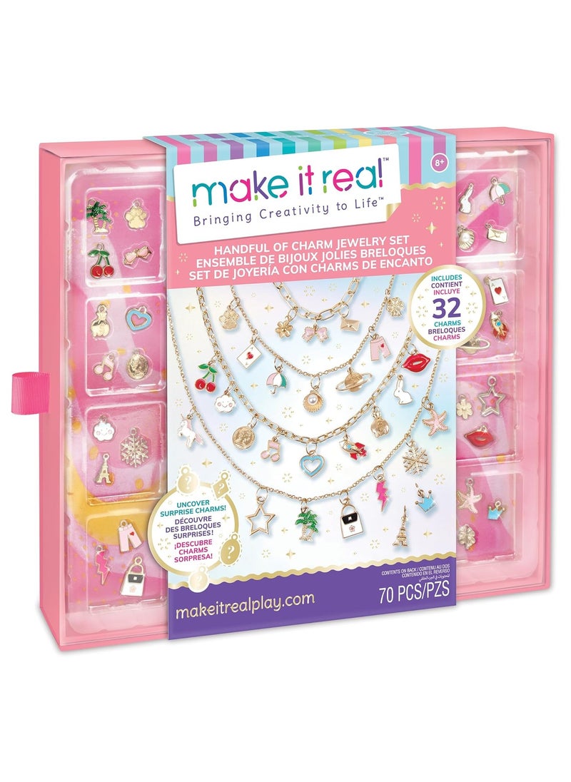 Make It Real Make It Real: Handful of Charm - 70 pc DIY Jewelry Set, 4 Chain Lengths, Design & Create, Charm Necklace & Bracelet Craft Kit, Girls & Kids Age 8+  - Image 1