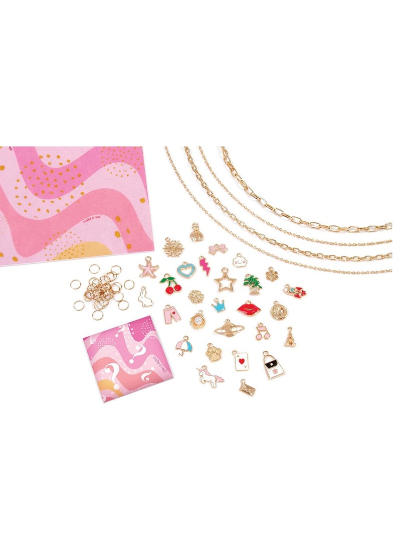 Make It Real Make It Real: Handful of Charm - 70 pc DIY Jewelry Set, 4 Chain Lengths, Design & Create, Charm Necklace & Bracelet Craft Kit, Girls & Kids Age 8+  - Image 3