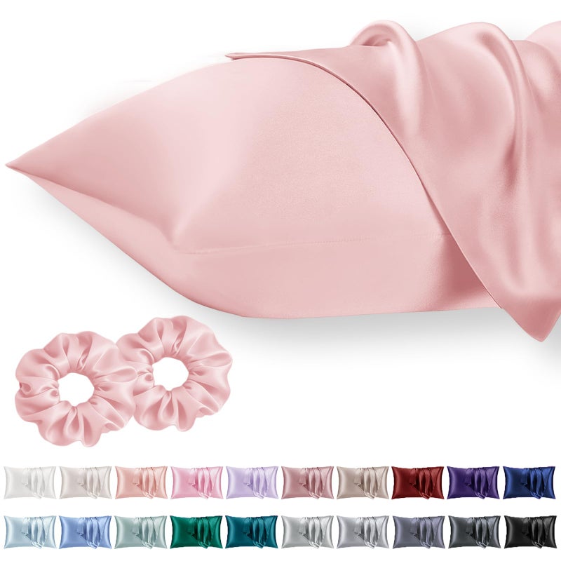 Vielit Queen Satin Pillowcase for Hair 2pc,Similar to Silk Pillow Cases,Easier Care Than Silk Pillowcase,Gifts for Women Men,Coral,20x30 & Envelope Closure and 2 Satin Scrunchies - Image 1