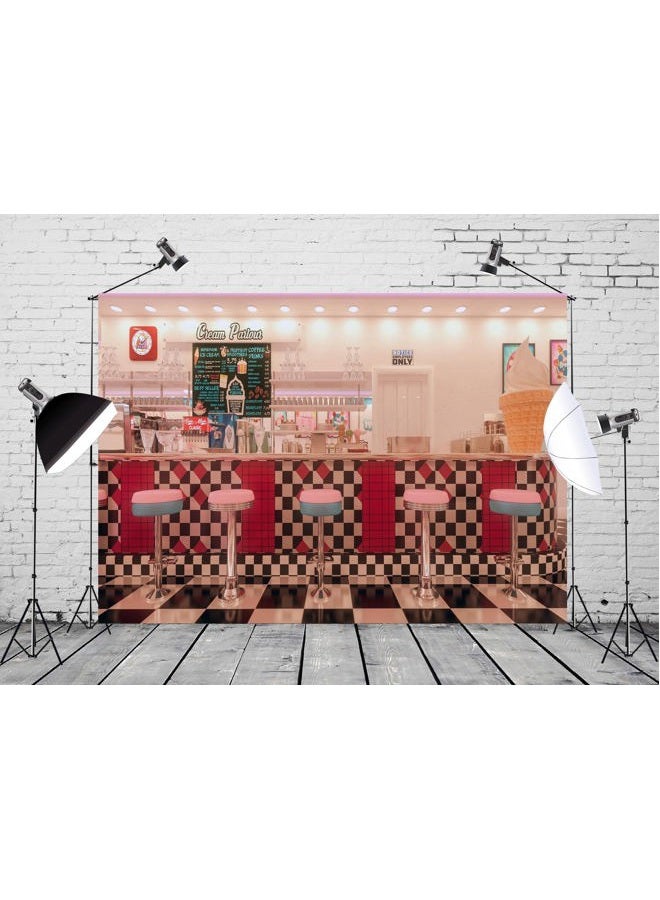 BELECO 7x5ft Fabric Vintage 50s Diner Backdrop for Photography 1950s American Diner Fast Food Soda Shop Restaurant Ice Cream Bar Stools Background 50s Diner Party Decor Photo Booth Studio Props - Image 3