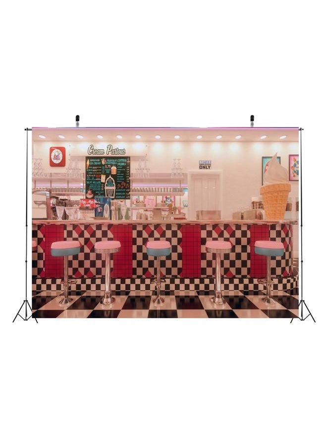 BELECO 7x5ft Fabric Vintage 50s Diner Backdrop for Photography 1950s American Diner Fast Food Soda Shop Restaurant Ice Cream Bar Stools Background 50s Diner Party Decor Photo Booth Studio Props - Image 4