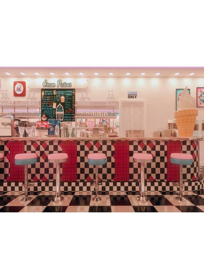 BELECO 7x5ft Fabric Vintage 50s Diner Backdrop for Photography 1950s American Diner Fast Food Soda Shop Restaurant Ice Cream Bar Stools Background 50s Diner Party Decor Photo Booth Studio Props - Image 2