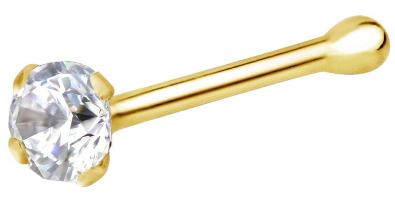 Forbidden Body Jewelry FBJ 14k Gold Nose Ring, 22g, Solid 7mm Micro Stud, 2mm CZ Simulated Diamond, Non-Irritating Skin Safe Real Gold, Women/Men (Sold Individually) - Image 1