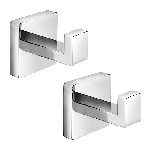 Fenas Heavy Duty Stainless Steel Towel Hooks, Wall Mounted Square Robe Hooks for Bathroom, Kitchen, Bedroom, Hotel Chrome Polished 2 Pack - Image 1