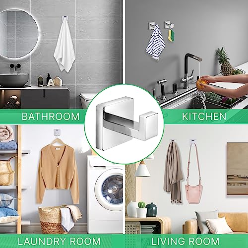 Fenas Heavy Duty Stainless Steel Towel Hooks, Wall Mounted Square Robe Hooks for Bathroom, Kitchen, Bedroom, Hotel Chrome Polished 2 Pack - Image 5