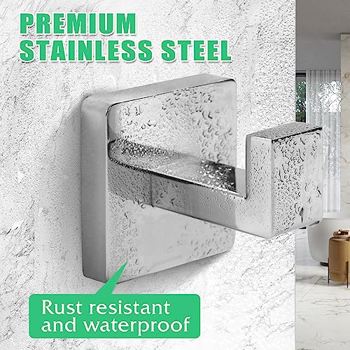 Fenas Heavy Duty Stainless Steel Towel Hooks, Wall Mounted Square Robe Hooks for Bathroom, Kitchen, Bedroom, Hotel Chrome Polished 2 Pack - Image 2