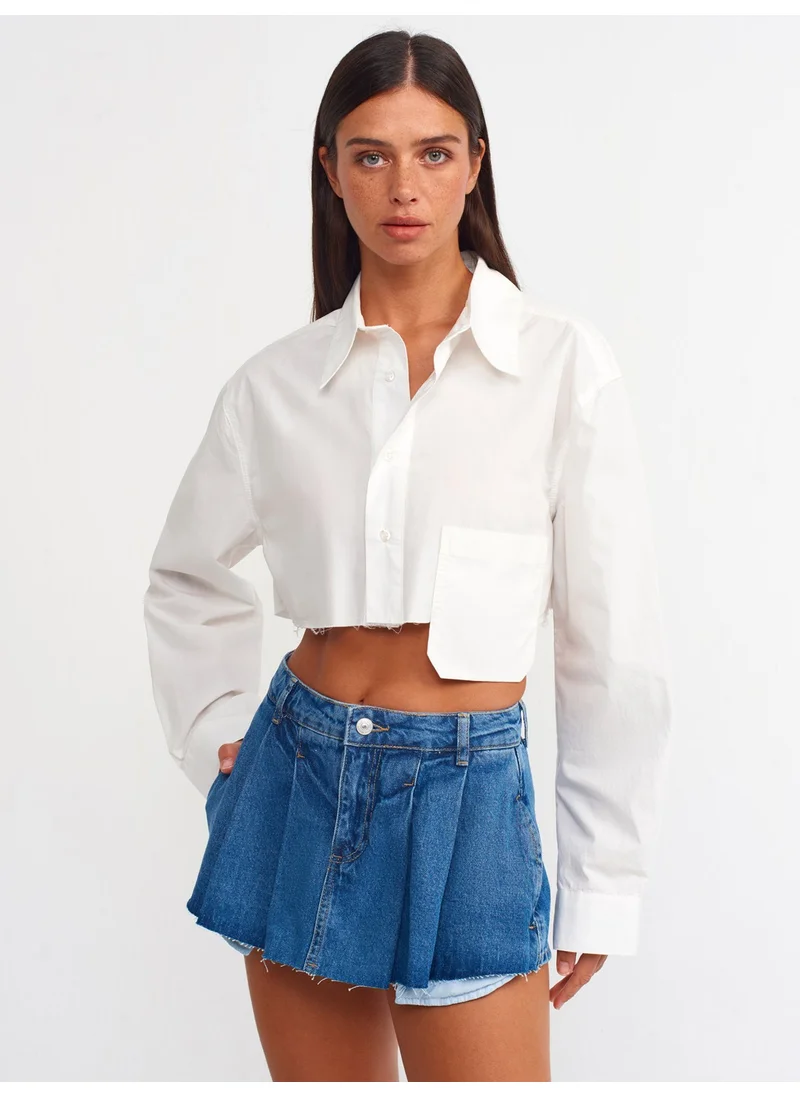 ديلفين 70864 Pleated Denim Short Skirt-Blue