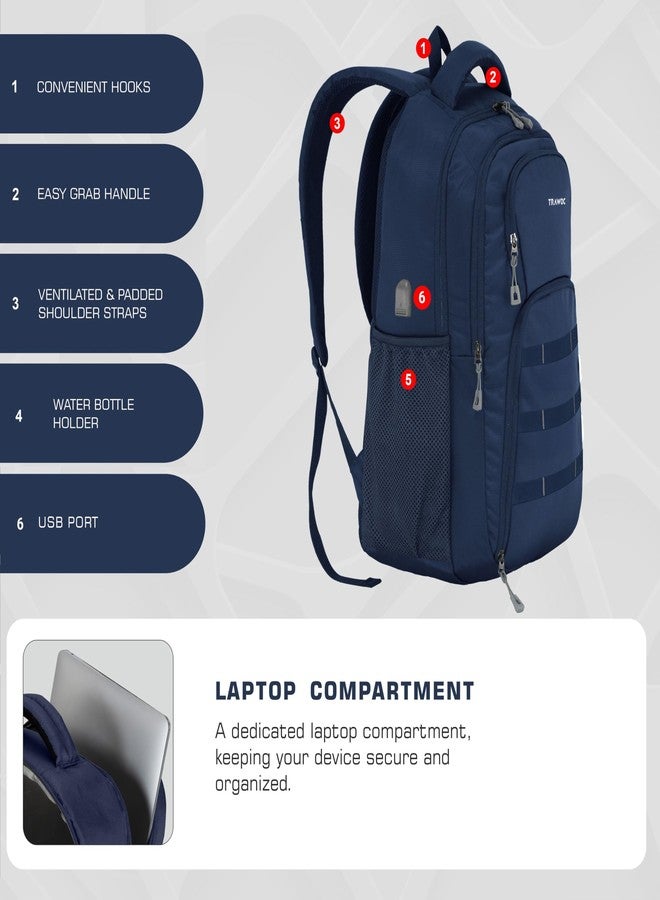 TRAWOC 35L Laptop Backpack TPB05 | Office & Travel Bag with 16-Inch Padded Laptop Compartment, USB Charging Port- 3-Year Warranty, Navyblue - Image 4