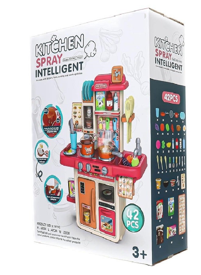 مجموعة ألعاب مطبخ تظاهرية جميلة للأطفال - 42 قطعة - للأعمار من 3 سنوات فما فوق، مع ضوء وصوت - Image 2